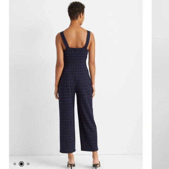 Club Monaco Self Buckle Women’s Check Crop Jumpsuit Navy Size 10 Retail $289 - Picture 2 of 9